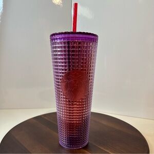 Starbucks Pink & Purple Grid Venti Tumbler – Cold Cup with Straw Limited Edition